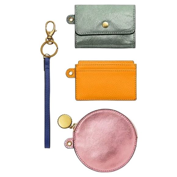 Fossil Rio Leather Pouch Wristlet Metallic Multi Color Pink Mint Yellow - Picture 3 of 5